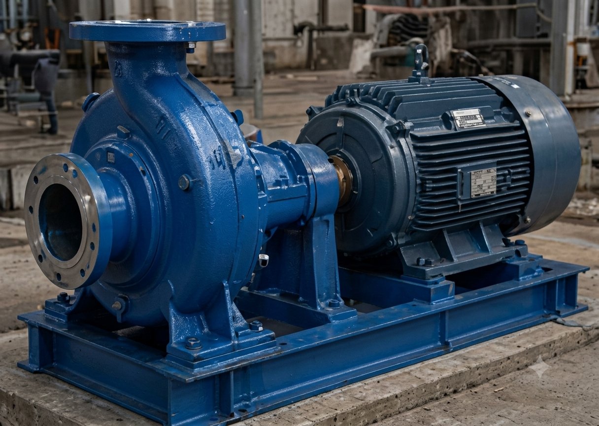 Process pump and motor mounted on a common base plate
